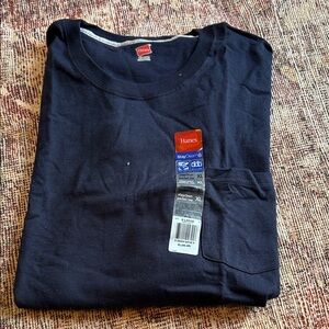 Hanes Men's Navy Short Sleeve Pocket Tee